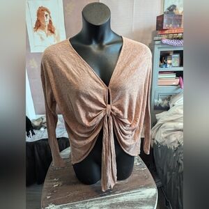 Mustard seed Pink tie front cinch crop top long sleeve size medium‎